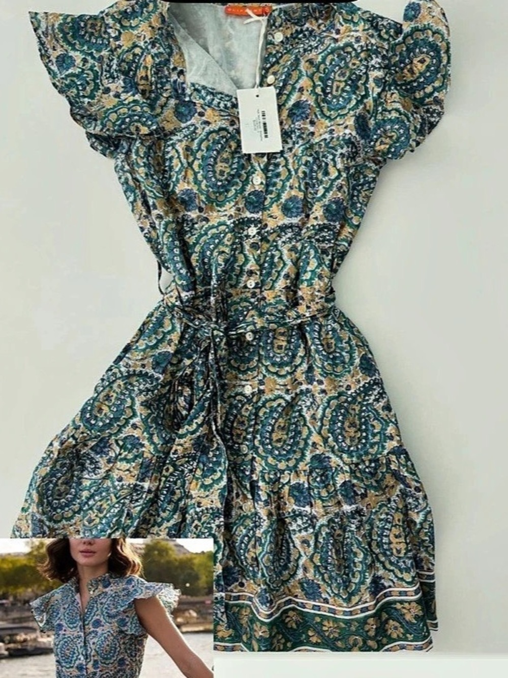 NWT Oliphant Ruffle Collar Button